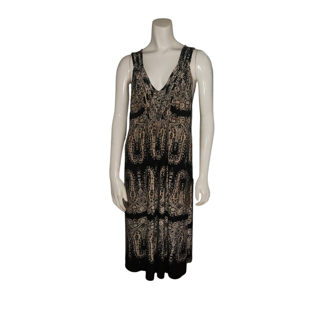 Live And Let Live Bohemian Black Cream Paisley Tank Dress Womens Size Large